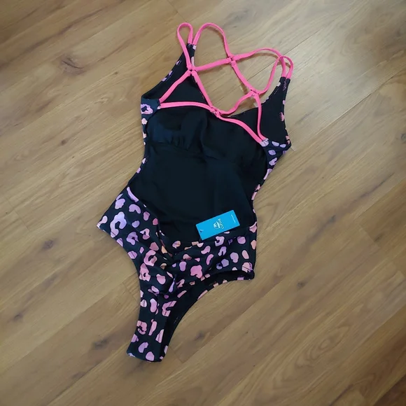 NWT Cupshe Rainbow Leopard Animal Print Sexy Cut One Piece Swimsuit Bathing M - Picture 4 of 9